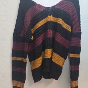 Full Circle Trends-Bold & Cozy Striped Knit Sweater–Fall/Winter Criss Cross back